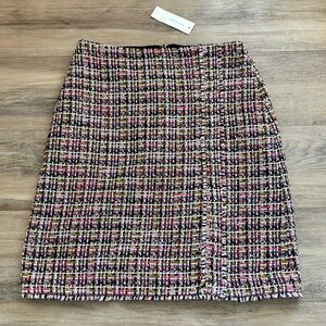 $98 NWT Ann Taylor multicolor tweed fringe mini skirt size 6T Tall